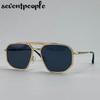 Classic Square Punk Sunglasses Men  Luxury Brand Vintage Metal Frame Polygon Sun Glasses Trendy Double Beam Shades For Male