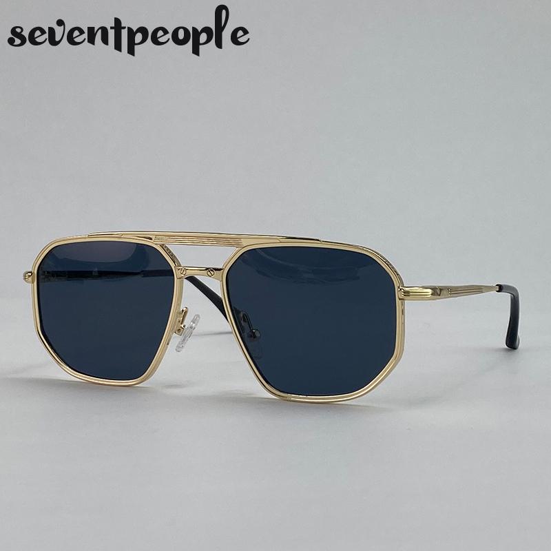 Classic Square Punk Sunglasses Men  Luxury Brand Vintage Metal Frame Polygon Sun Glasses Trendy Double Beam Shades For Male