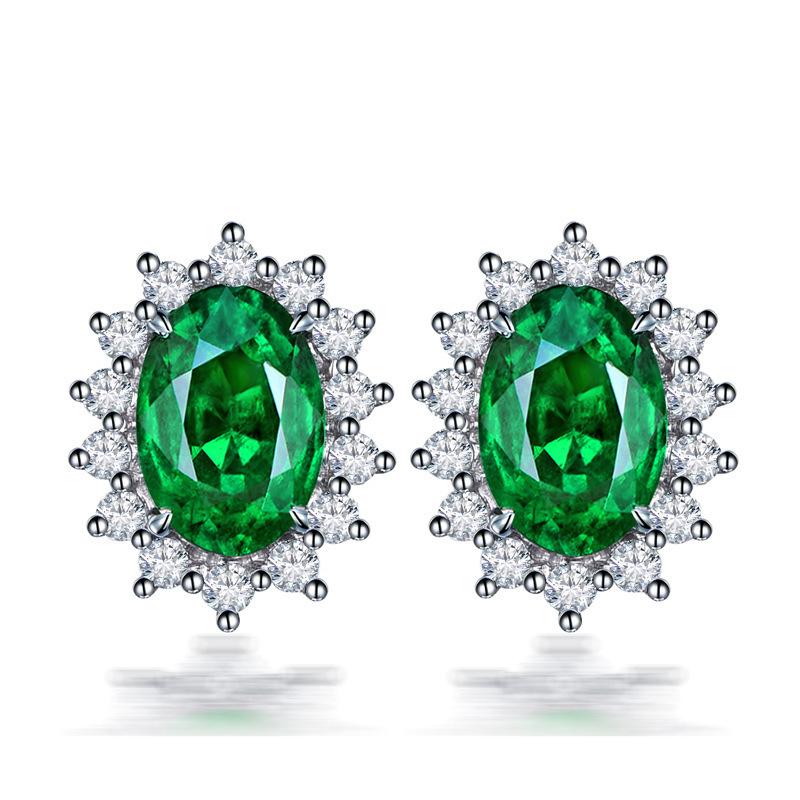 Sri Lanka Royal Synthetic Sapphire Earrings Women's Diamond Amethyst Colored Gemstone Princess Diana Flower Stud Earrings