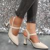 Myke skinnsandaler i ensfarge for kvinner Sommer Ny stil Tykke hæler med Baotou Mote Høye hæler Damesko