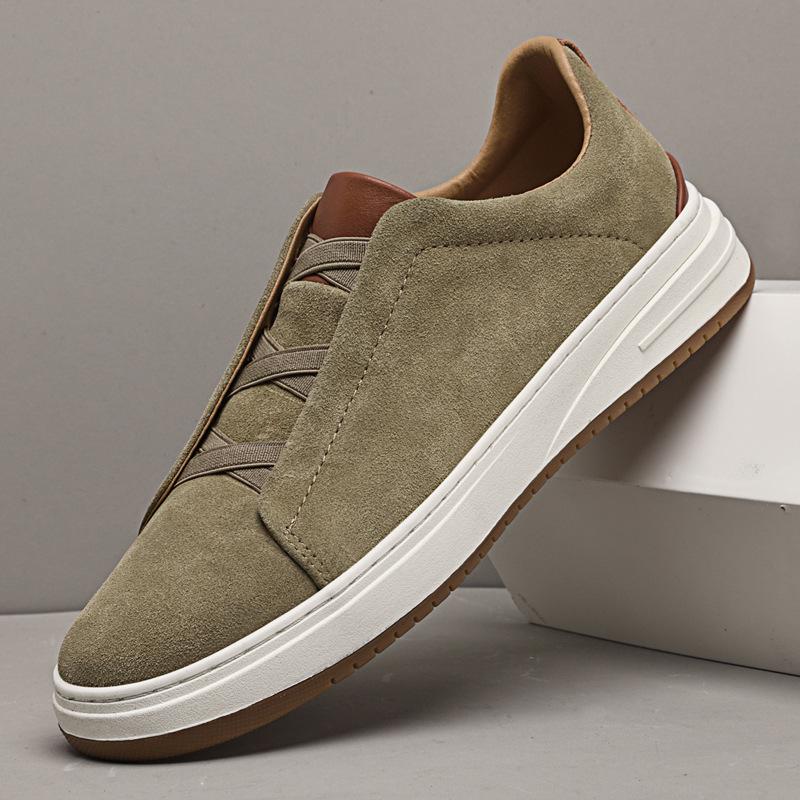Men's Retro Genuine Leather Suede Slip-On Casual Shoes with Soft Sole - Trendy Black