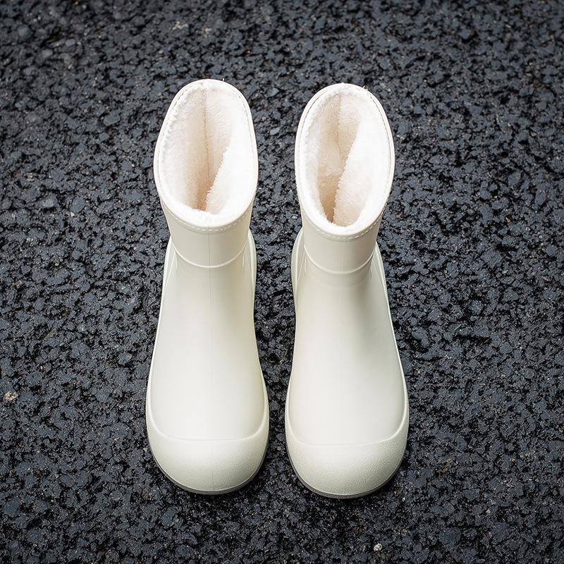 Four Seasons Rain Shoes Women's Waterproof and Non-slip Water Shoes Medium Tube Rain Boots Fashion Rubber Shoes Outside Kitchen Shopping Work Shoes