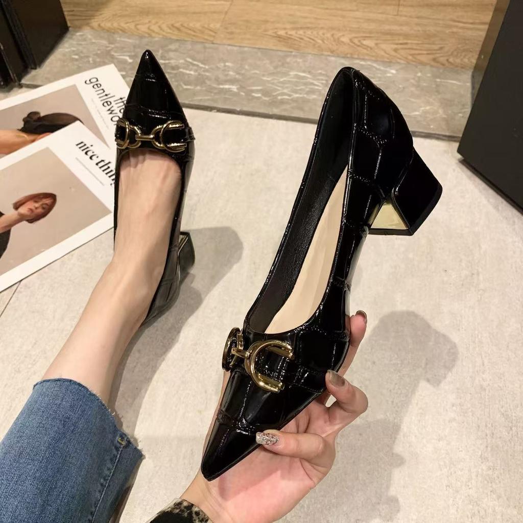 Fashion Shoes For Women 2025 Formal Pointed Toe Ladies Summer Footwear Black Luxury Leather Casual Low Heel Elegant Korean Style