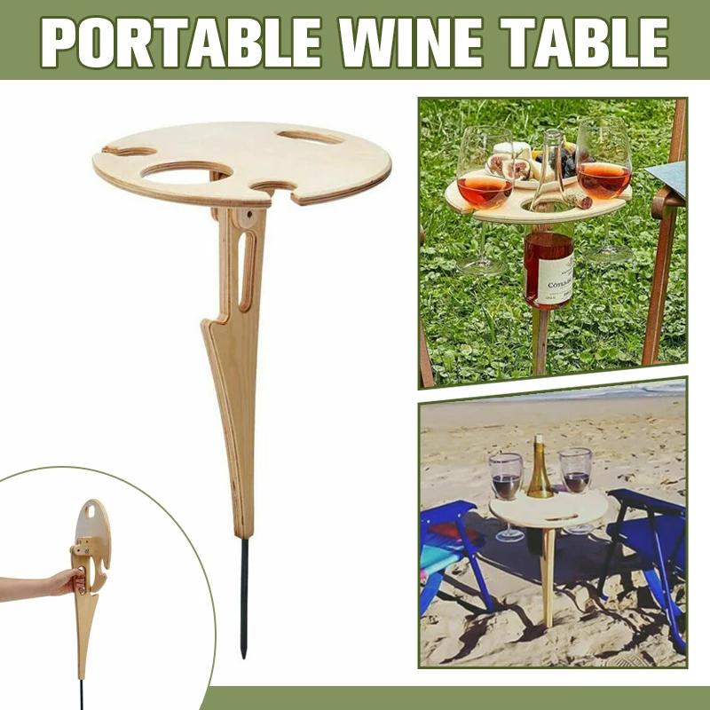 Outdoor Wine Table With Foldable Round Desktop Mini Wooden Picnic Table Collapsible Easy To Carry Wine Rack Party Travel Tools