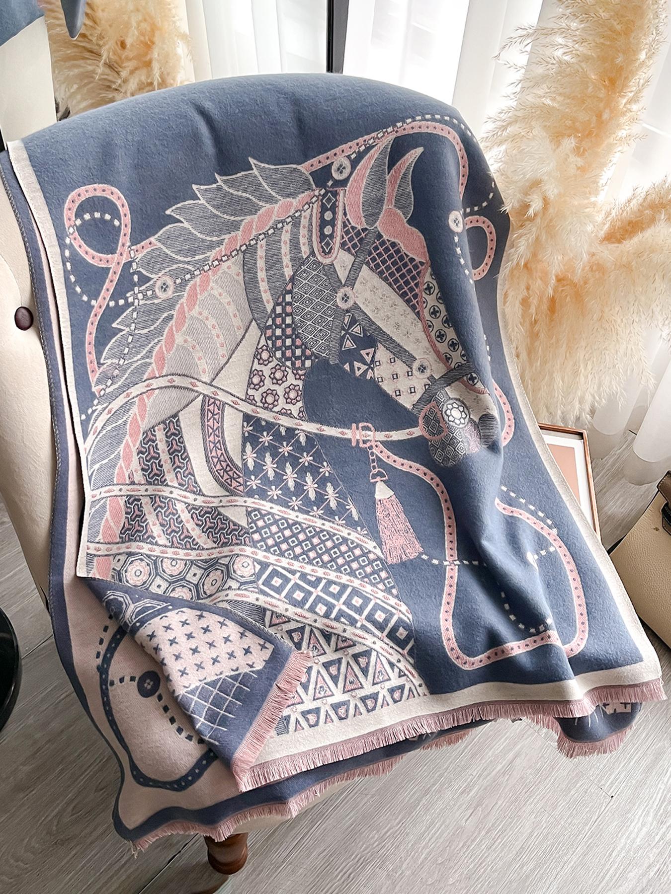 

Elegant Horse Print Pashmina Shawl Wrap For Women Luxury Cashmere Scarf Thick Warm Autumn Winter Blanket Stole Long Design