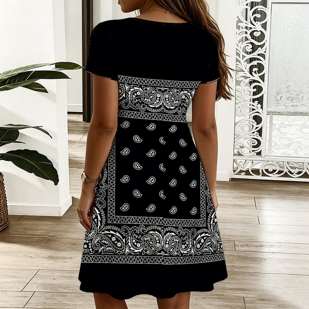 Women V Neck Tropical Floral Print Plus Size Short Sleeve Summer Loose Dress