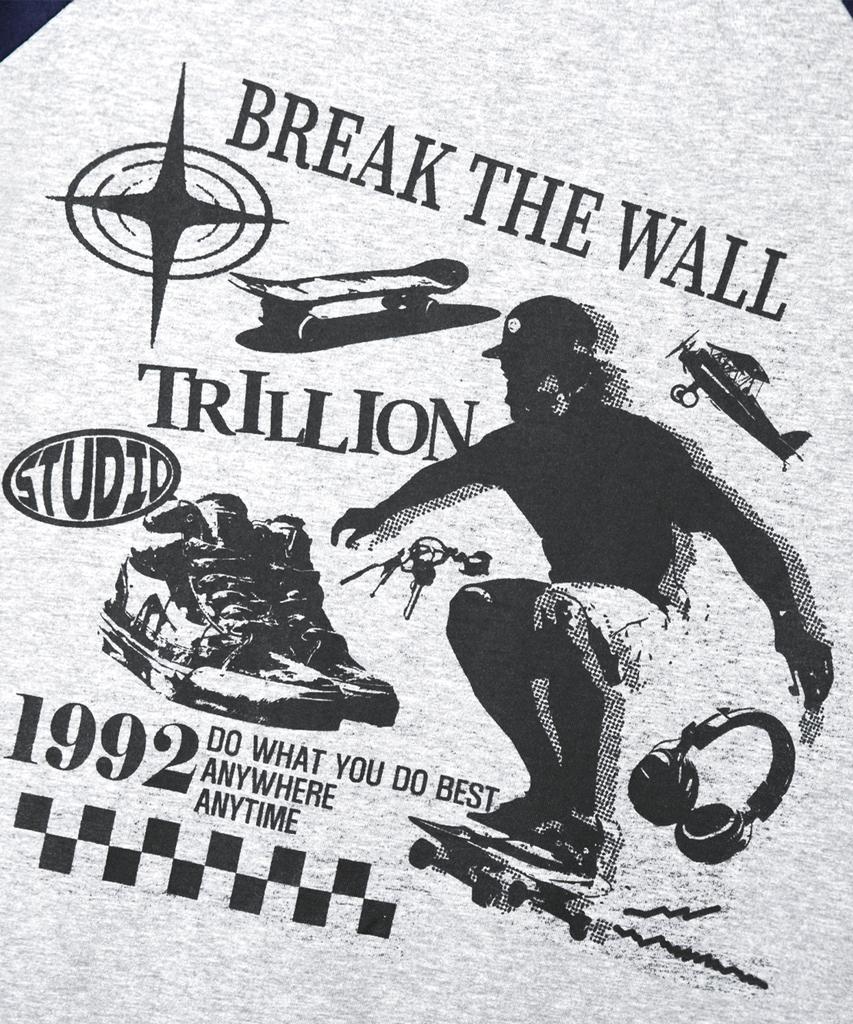 TRILLION Skateboard Pigment Graphic Raglan Short Sleeve_Navy