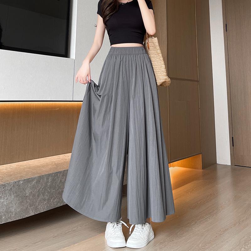 Yamamoto Women's High Waist A-Line Midi Culottes - Summer 2025 Ice Silk Casual Wide Leg Pants