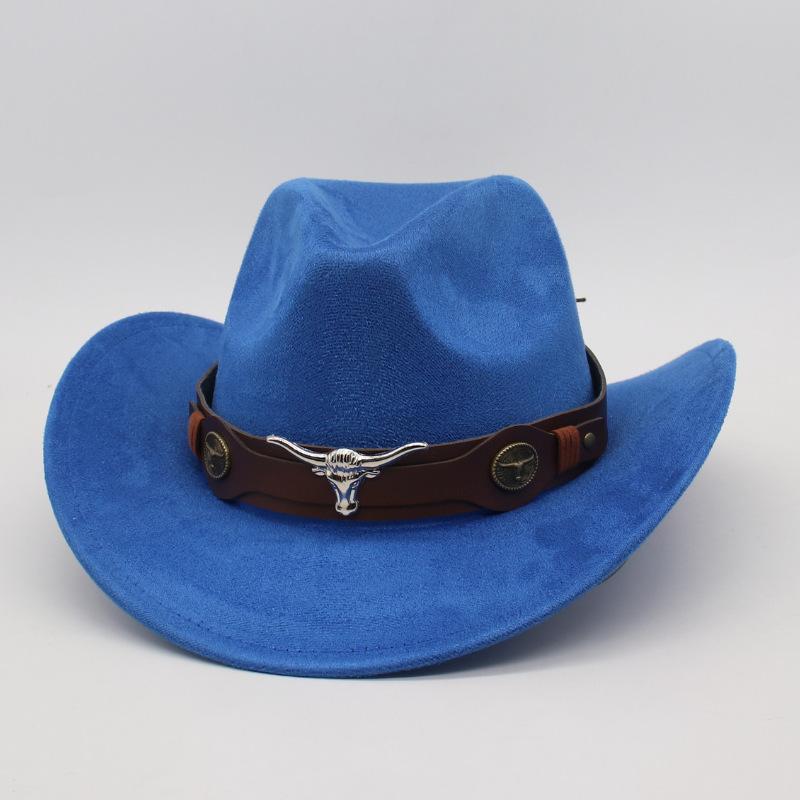 

Cross-Border Hot-Selling Top Hat Male Ethnic Wind Cow Standard Western Cowboy Top Hat Rolled Brim Retro Riding Hat Woolen Felt Hat One size fits all [j denim]