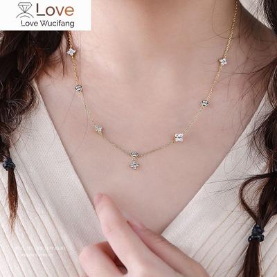Silber Einlege Zirkon Blume Halskette Für Frauen Exquisit Süß Hochzeit Schmuck Accessoires Geschenke