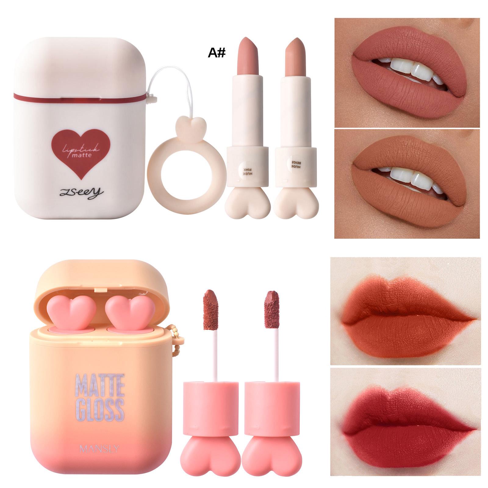 

Hengfang 2 компл./лот наушники Love Icon двойная трубка с антипригарным покрытием долговечная водонепроницаемая помада матовая помада в форме наушников губная помада телесного цвета красные губы макияж