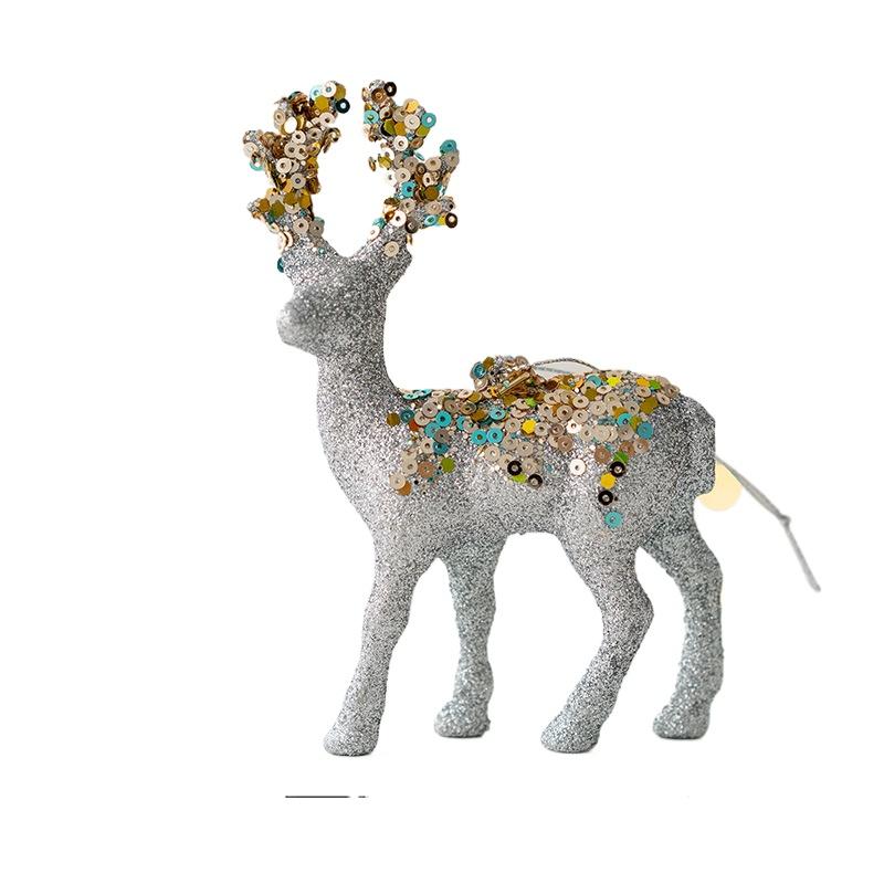 Christmas Elk Pendant Glitter Flocking Material Office Bedroom Ornaments Ins Photo Props