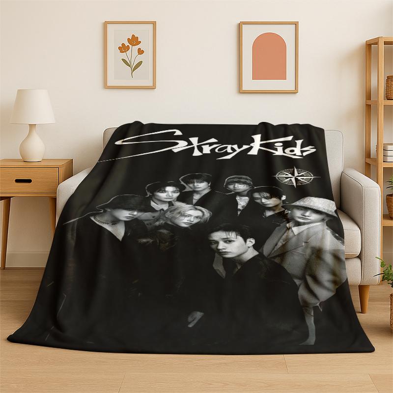 Kpop Stray Kids Music Star Flannel Blanket Soft Warm Throw Blanket for Bedroom Living Room Bed Travel Camping Picnic Gift