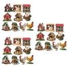 Unique Farmhouse Holiday Ornaments 10/20/30Pcs 2D Flat Chicken Wooden Hanging Ornament, Rooster Hen Coop Barn Decorative Wood Gift Tags Farm Pendants