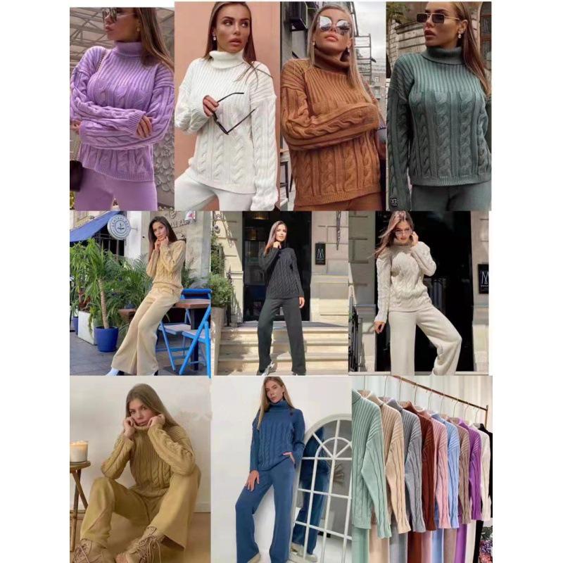 2023 Women's Knitted Cable Knit Two-Piece High Neck Sweater Set