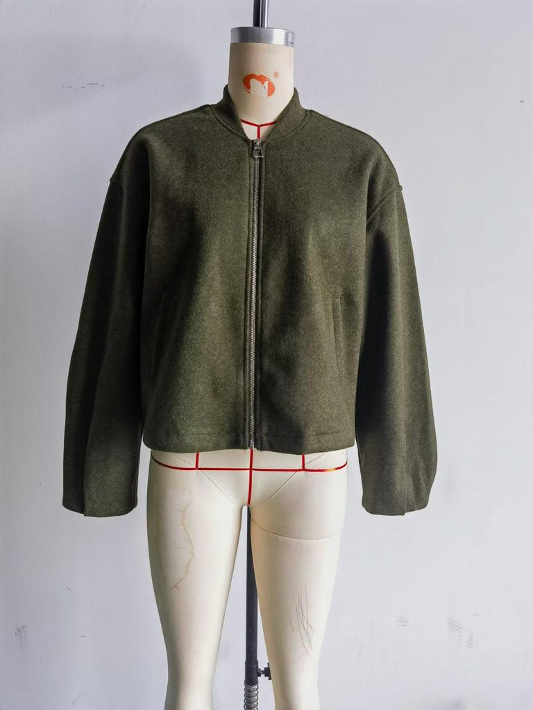 2025 Autumn/Winter Plus-Size Women's Stand-Up Collar Bomber Jacket - European/American Style
