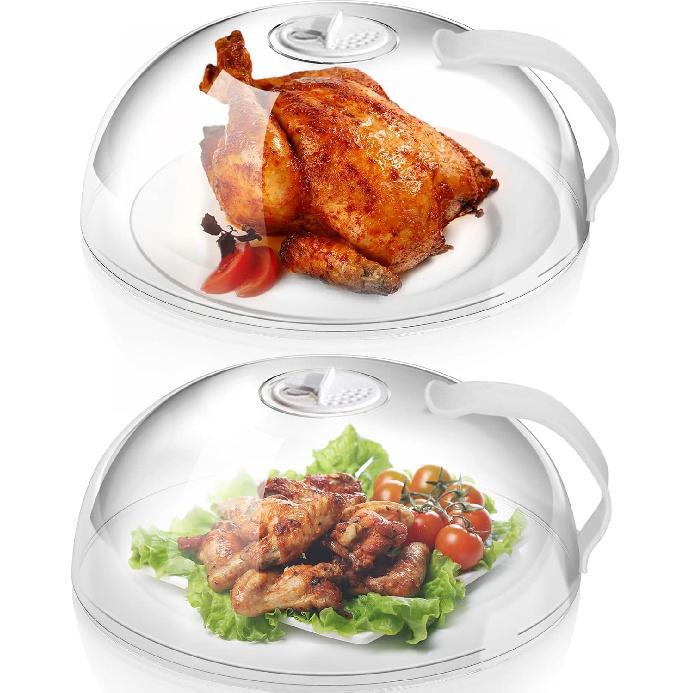 Microwave Splatter Cover for Food- 2 Pack with Handle, Steam Vents, Keeps Oven Clean, BPA Free