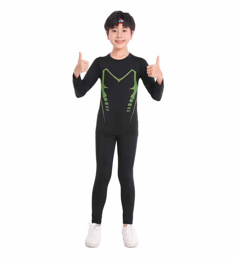 Quick Dry Compression Shirt Set Adult & Kids Long Sleeve Athletic Base Layer Fitness Training Sports Top