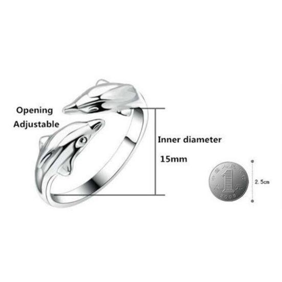 Fashion Women Silver Plated Double Dolphin Opening Adjustable Finger Ring Gift