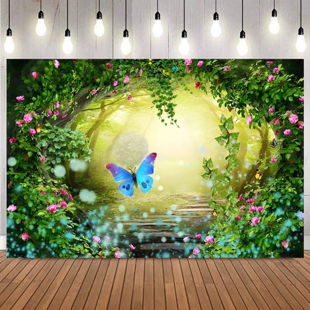 Dreamy Arch Forest Scene Photography Background Magical Mushroom House Fairy Path Home Decor Baby Shower Portrait Photo Backdrop1