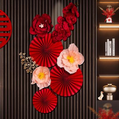 Chinese New Year 2026 Decoration Wall Hanging Decor Paper Folding Fan Sticker Wedding Party Decoration Spring Festival Supplies