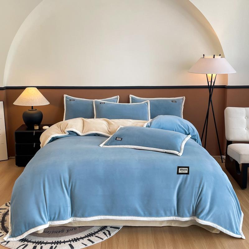 

Solid Color, High Gram Weight, Thickened Milk Fleece, Four-Piece Set, Warm, Silky And Comfortable Bed Sheet, Double-Sided Fleece. 1.8M skirt 4pc - quilt cover 200 * 230
