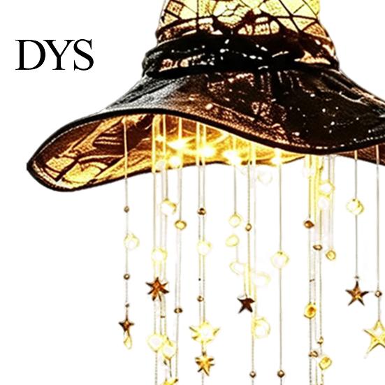 Adereços Pendurados para Festa de Halloween Sino de Chapéu de Bruxa Iluminado, Ornamento Oco Brilhante com LED com Ornamentos Assustadores para Entrada Franjas de Estrela, Chapéu de Bruxa,