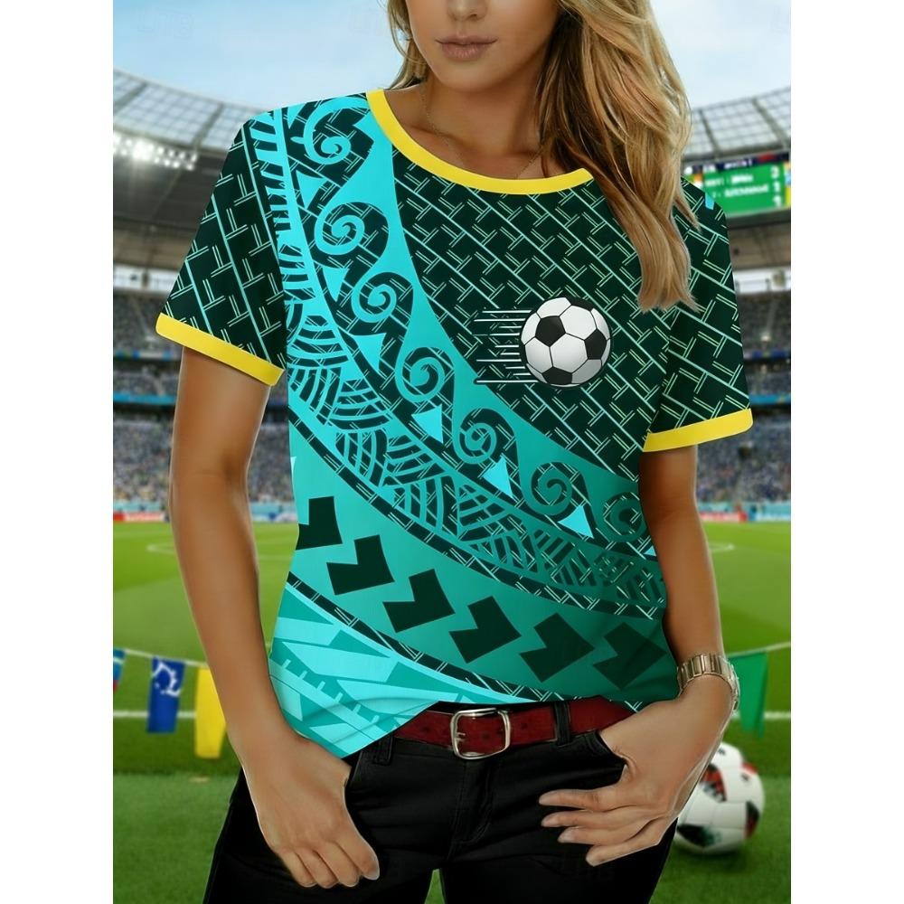 Women's T Shirt Tee Top Print Graphic Football Stylish Classic Casual Short Sleeve Crew Neck Regular Summer Spring