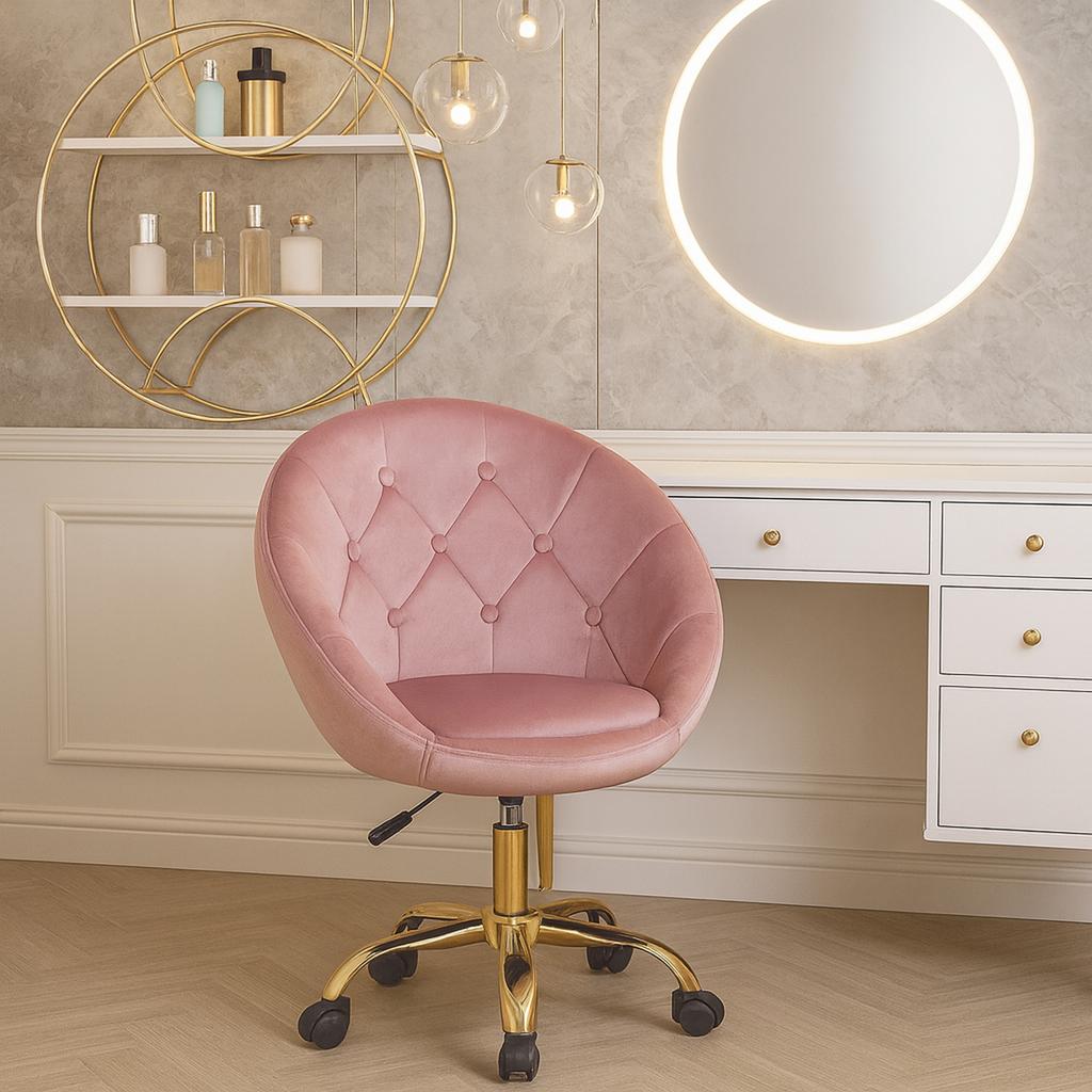 Elegant Lifting Rotating Armchair Velvet On Wheels Rundo Pink Jumihome