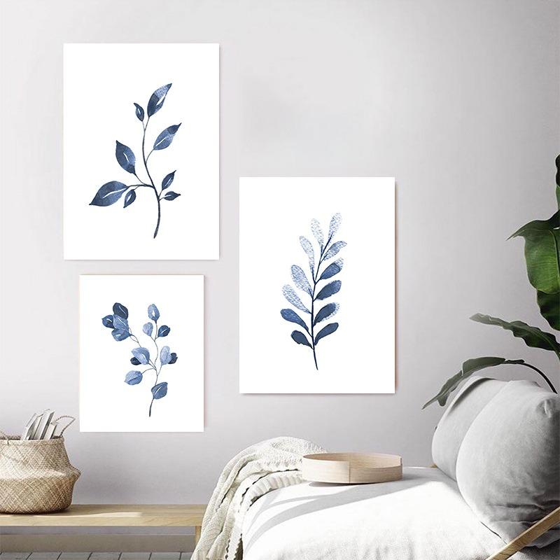 Indigo Blue Botanical Posters Navy Branches Plant Leaves Wall Art Canvas Painting Nordic Living Room Interior Home Decor Mural