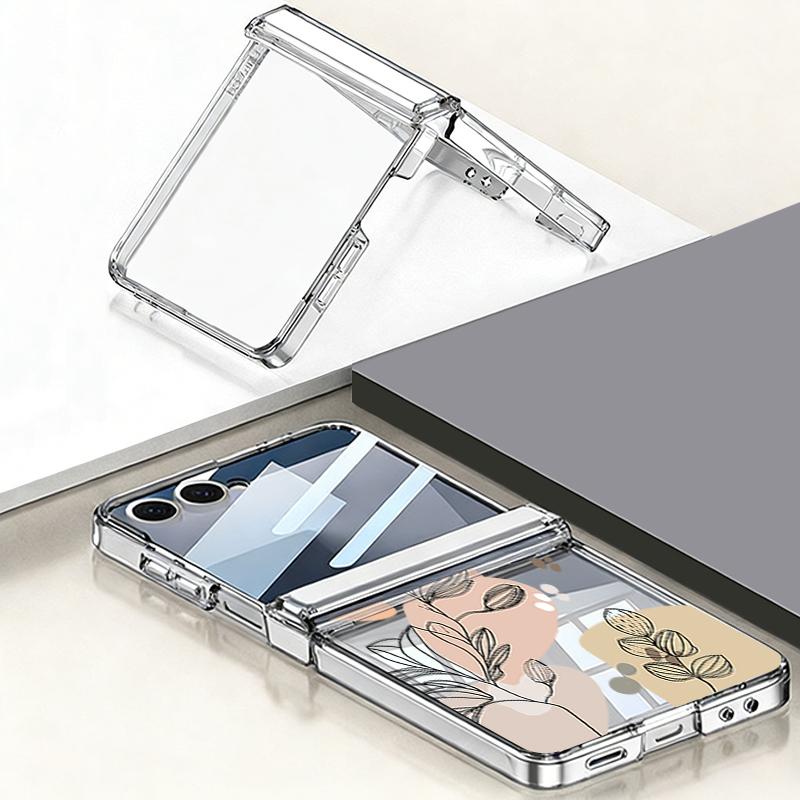 Blumenbedruckte magnetische durchsichtige Handyhülle für Samsung Galaxy Z Flip7 FE Flip6 Flip5 Flip7 6 5 faltbare transparente harte PC-Abdeckung