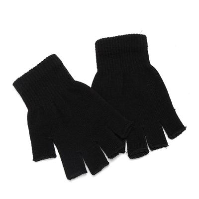 1Pair Unisex Black Half Finger Fingerless Gloves For Women And Men Wool Knit Wrist Cotton Winter Warm Work Mittens