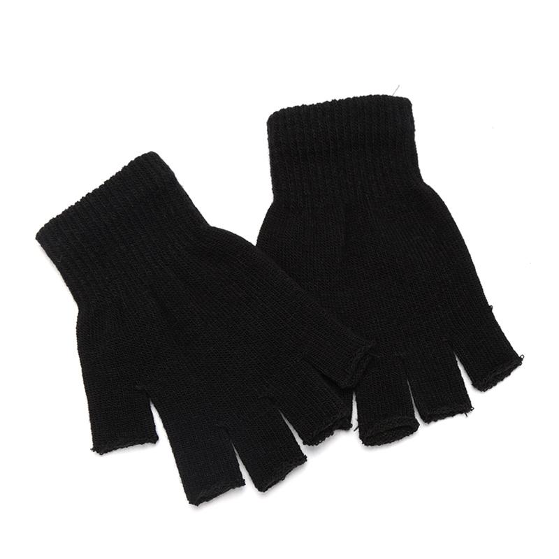 1Pair Unisex Black Half Finger Fingerless Gloves For Women And Men Wool Knit Wrist Cotton Winter Warm Work Mittens