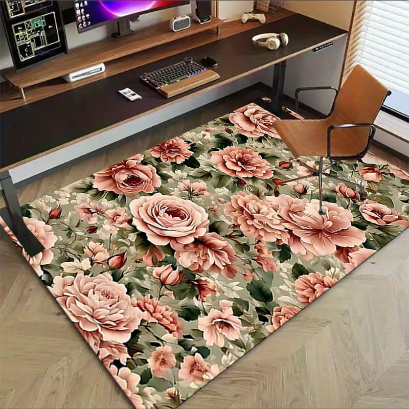 1PC Floral Pattern Non-Slip Floor Carpet Compatible for Office&Living Room&Dining room - Flat-Weave Machine- Soft & Pattern-E242