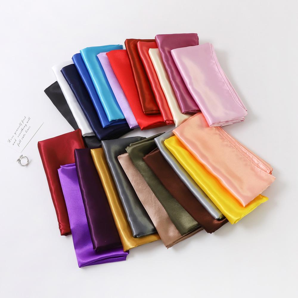 Classic Solid Colour Silk Scarf Women's Trendy Peplum Shawl Simulation Silk Wrap Turban 90cm Square Scarf