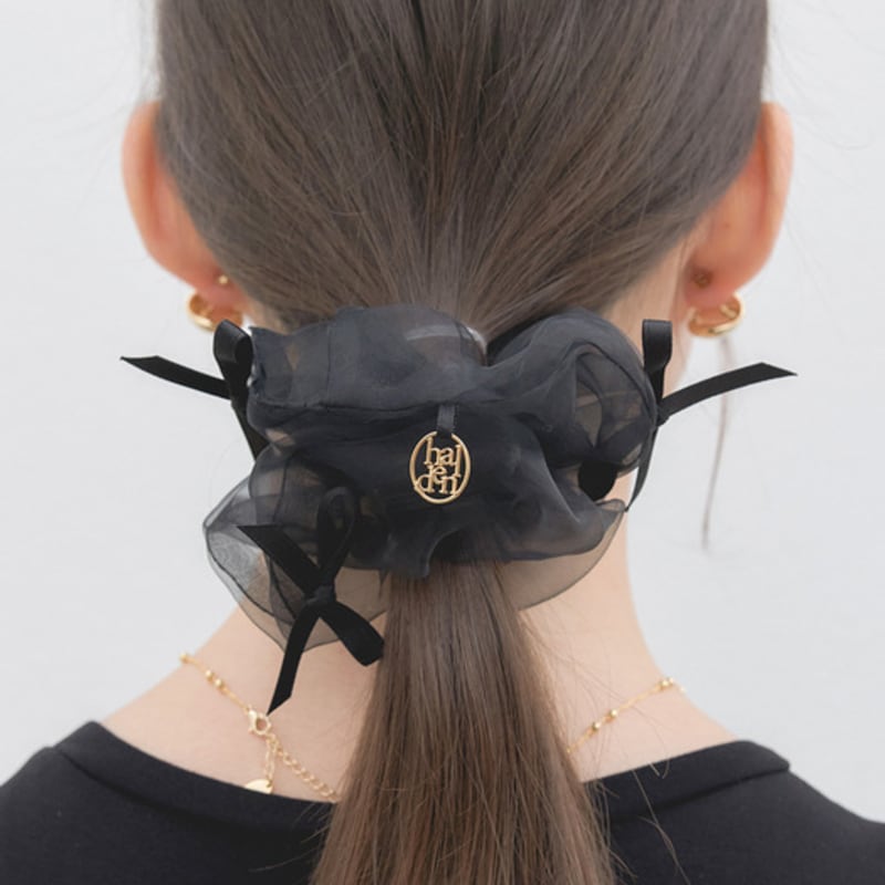 

скранчи с подвеской-логотипом из 3 лент и сетки (H016_черный) black