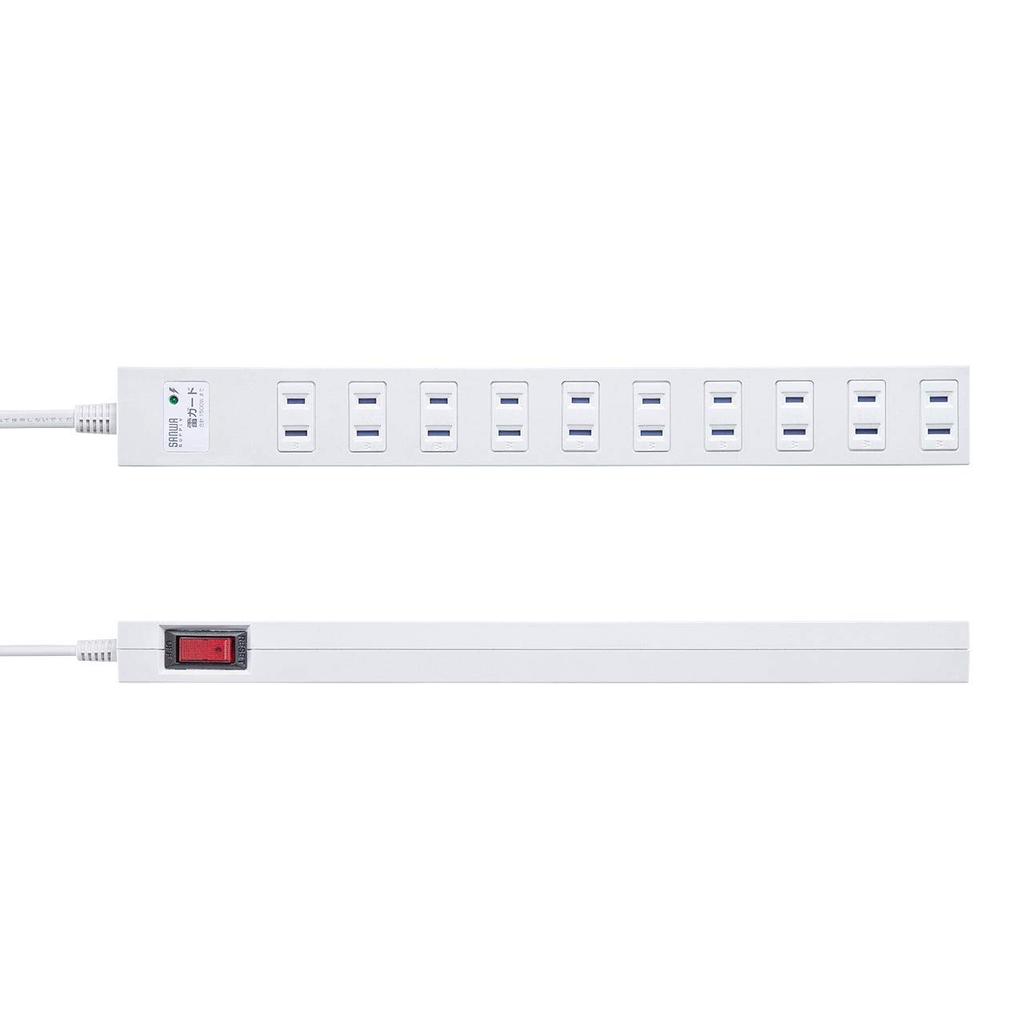 SANWA SUPPLY Power 10 Outlets Lightning Centralized Backed Dust Prevention Swing Plug TAP-SP217-1 Strip, (2P), 1m, Guard, Switch, Magnet, Shutter,
