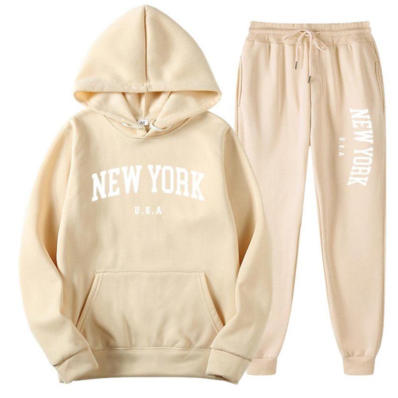 Unisex Fashion Letter Print Casual Loose Hoodie Set