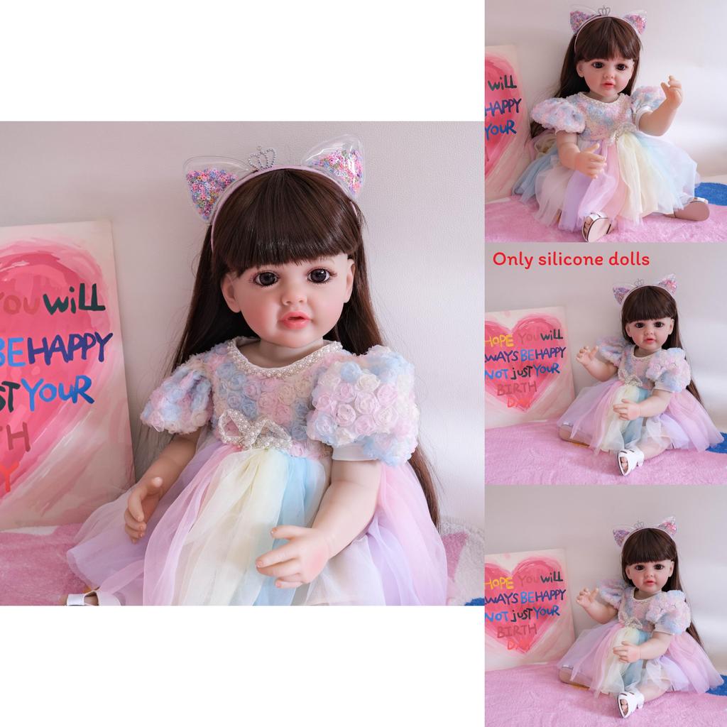 Reborn Doll Betty 55cm Silicone Full Body Collectors Edition With Colorful Lace Dress And Cats Ears Headband Decor For Gift And Display