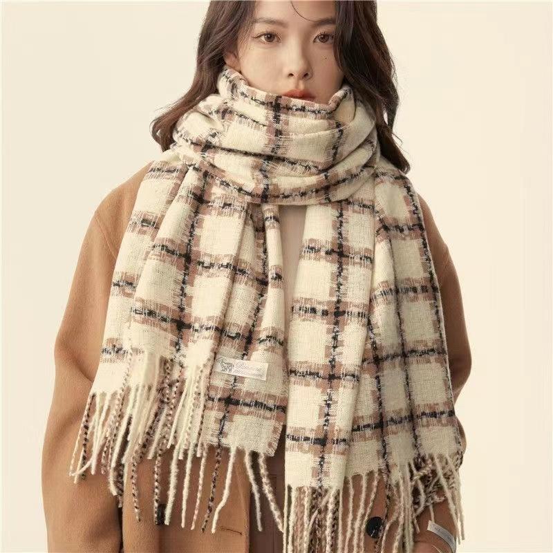 Autumn and Winter Scarves Women's Winter High-end Scarves Thickened and Warm Tonglu Imitation Cashmere Plaid Scarves
