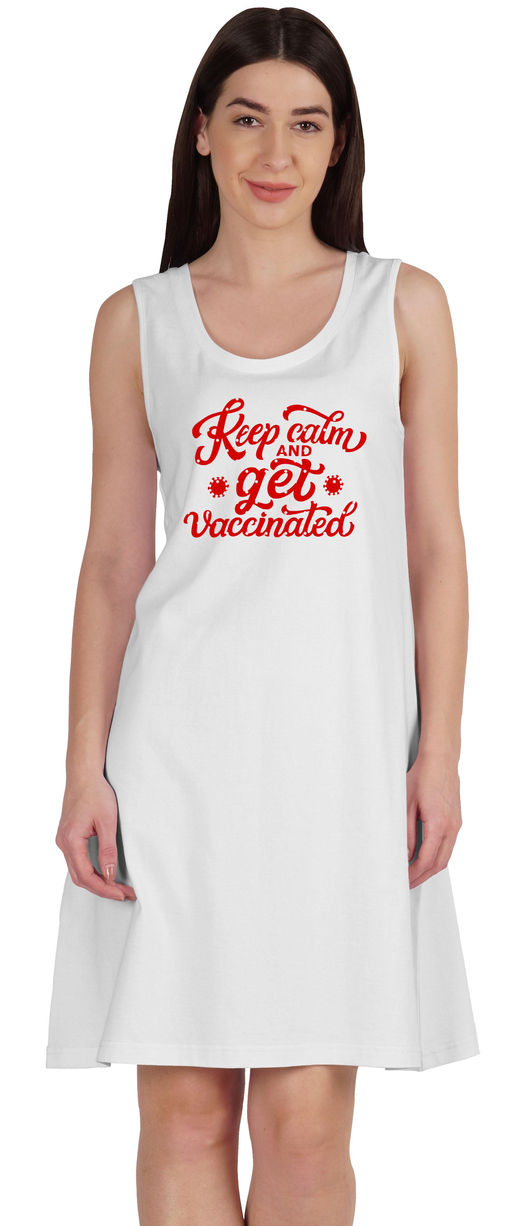 

Inkmeso Футболка Keep Calm and Get Vaccinated Funny Pro Vaccine Summer Scoop Neck XXL білий