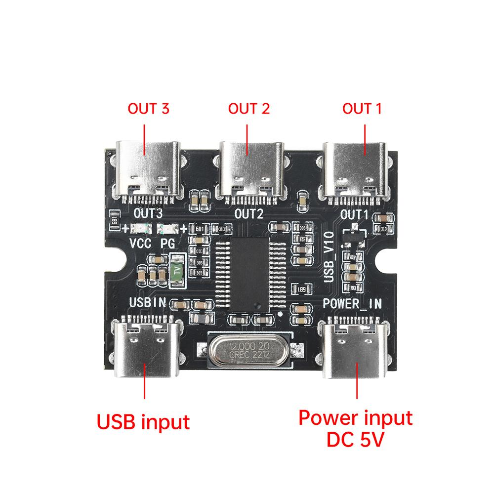 USB-Erweiterungsplatine Hub 1 Eingang 3 Ausgänge Erweiterungsmodul für Raspberry Pi 4/5 Generation USB-HUB 1 zu 3 Stromverteiler Typ-C