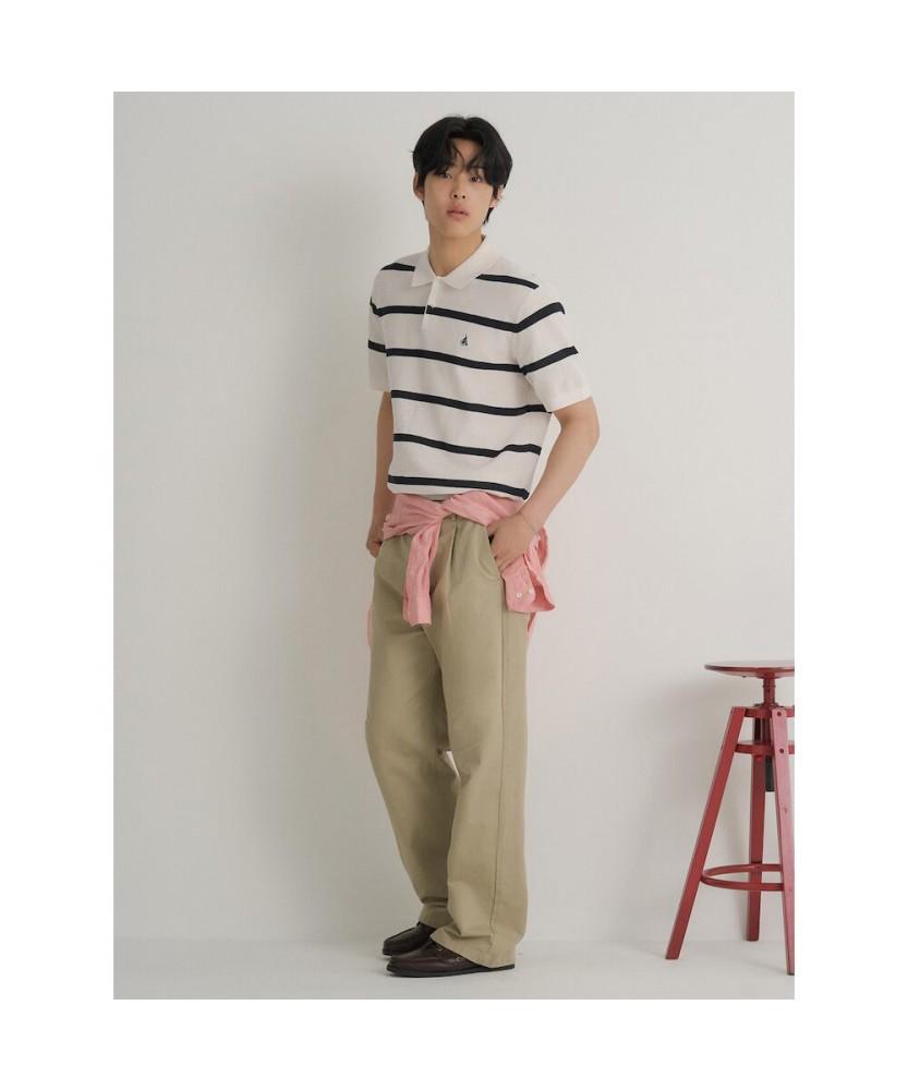 Binpolmen Bold Stripe Collared Neck Knit Ivory