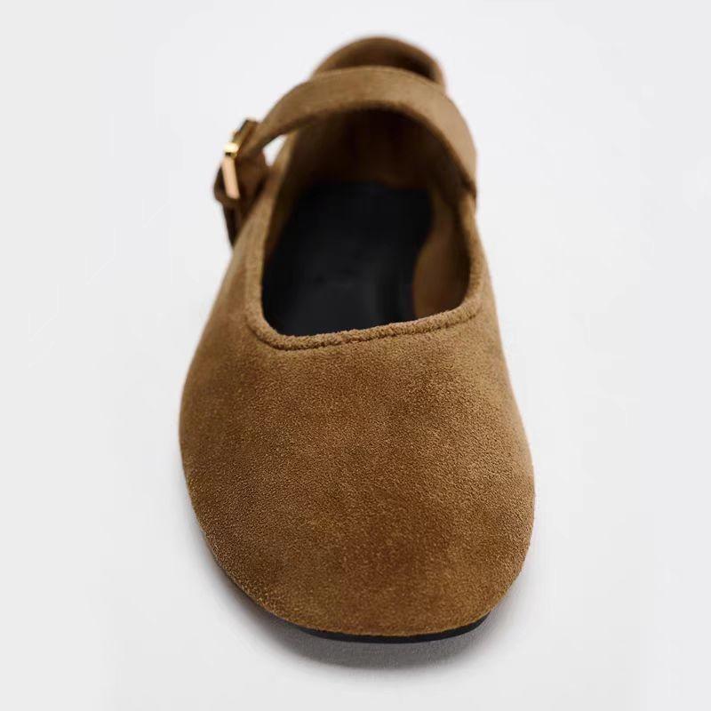 TRAF Woman Retro Ballet Style Flat Shoes Fashion Round Toe Shallow Mouth Single Shoes 2024 Autumn Lady Casual Buckle Strap Shoes