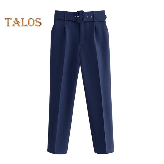 Dámské oblekové kalhoty s vysokým pasem, rovný střih nohavic, dlouhé kalhoty s kapsami, jednobarevné, ležérní pracovní kalhoty