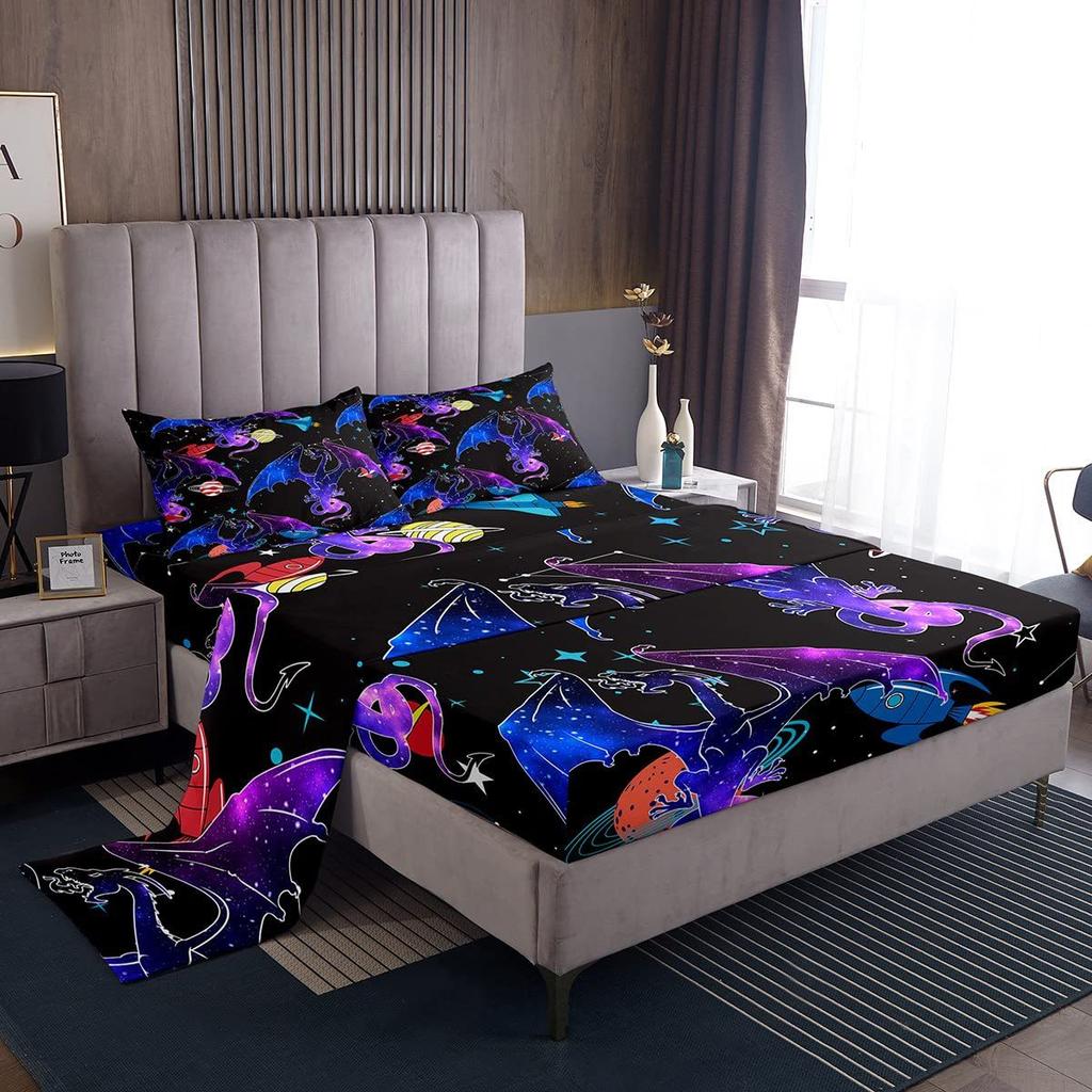 Chapéu de Cama com Padrão de Frutas Abacate Desenho Animado Conjunto de Roupa de Cama de Quatro Peças Decoração de Roupa de Cama para Quarto de Dormitório