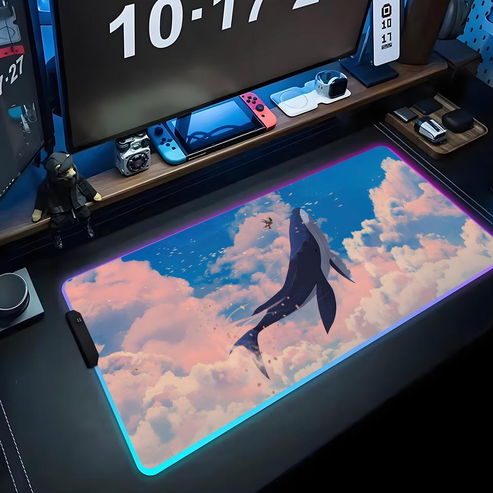 Flying Whale Mouse Pad RGB Gaming Mousepad Big LED Pad PC Desk Mat Luminous Mouse Pad Large Keyboard Mats Table Rug With Backlit