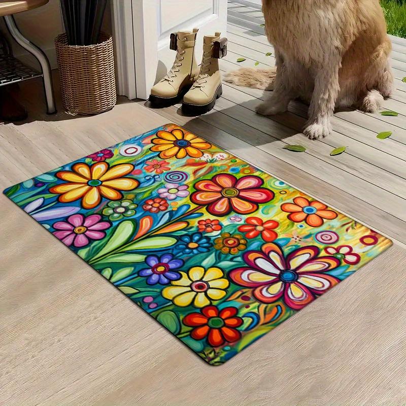 1pc Vintage Colorful Floral Pattern Soft Thick Flannel Sponge Mat - 0.47inch, Non-Slip, Machine Washable, Fade-Resistant Floor A