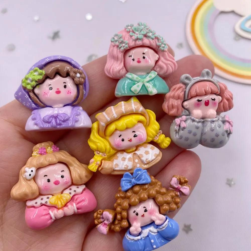 10 STÜCKE Kawaii Harz Bunt 3D Cartoon Blume Schleife Mädchen Flache Rückseite Stein Figuren Scrapbook DIY Schlüsselanhänger Dekor Zubehör