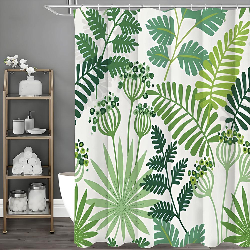 Tropical Plant Leaf Shower Curtain, Bathroom Decorative Shower Curtain, Waterproof Shower Curtain with Hooks